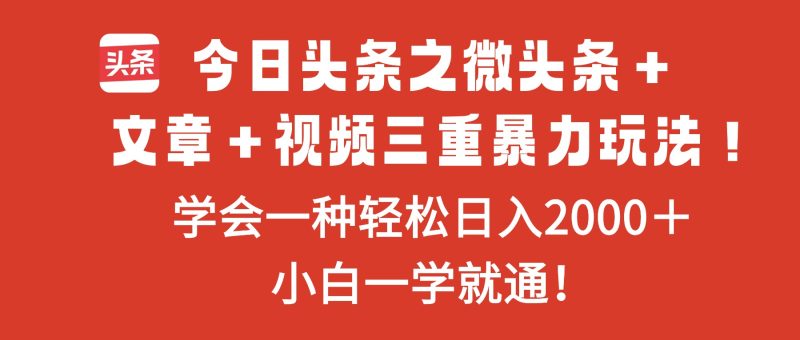今日头条之微头条＋文章＋视频三重暴力玩法，学会一种轻松日入2000＋，...-巴兔网创