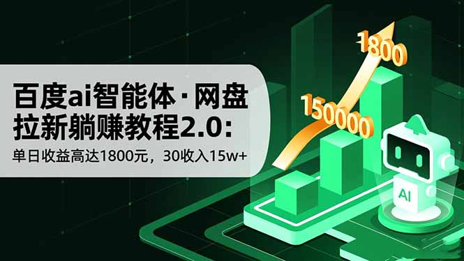 百度ai智能体·网盘拉新躺赚教程2.0：单日收益高达1800元，30收入15w+-巴兔网创