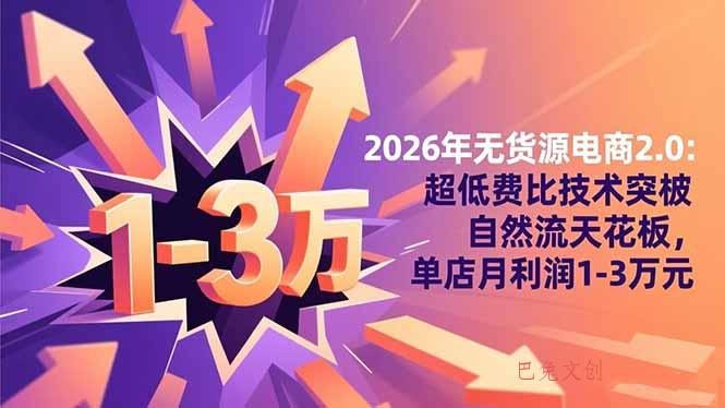 2026年无货源电商2.0：超低费比技术突破自然流天花板，单店月利润1-3万元-巴兔网创