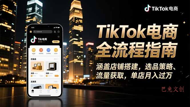 TikTok电商全流程指南，涵盖店铺搭建、选品策略、流量获取，单店月入过万-巴兔网创
